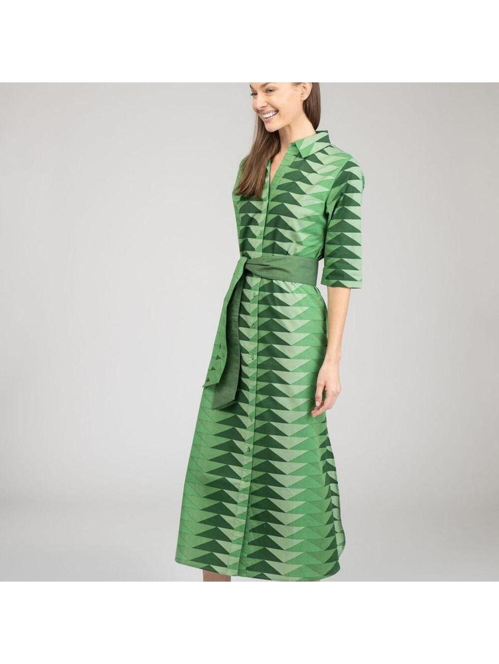 Beau & Ro The Eloise Dress green geometric triangle pattern midi dress